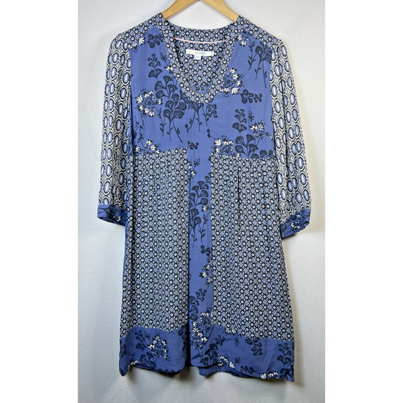 Boden Mollie Dress Floral Tunic blue gray US 4 Boho 3/4 sleeve small mini womens - Picture 2 of 12